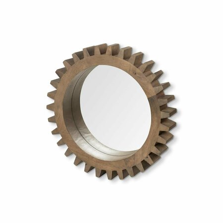 HOMEROOTS 26 in. Round Brown Wood Frame Wall Mirror 376424